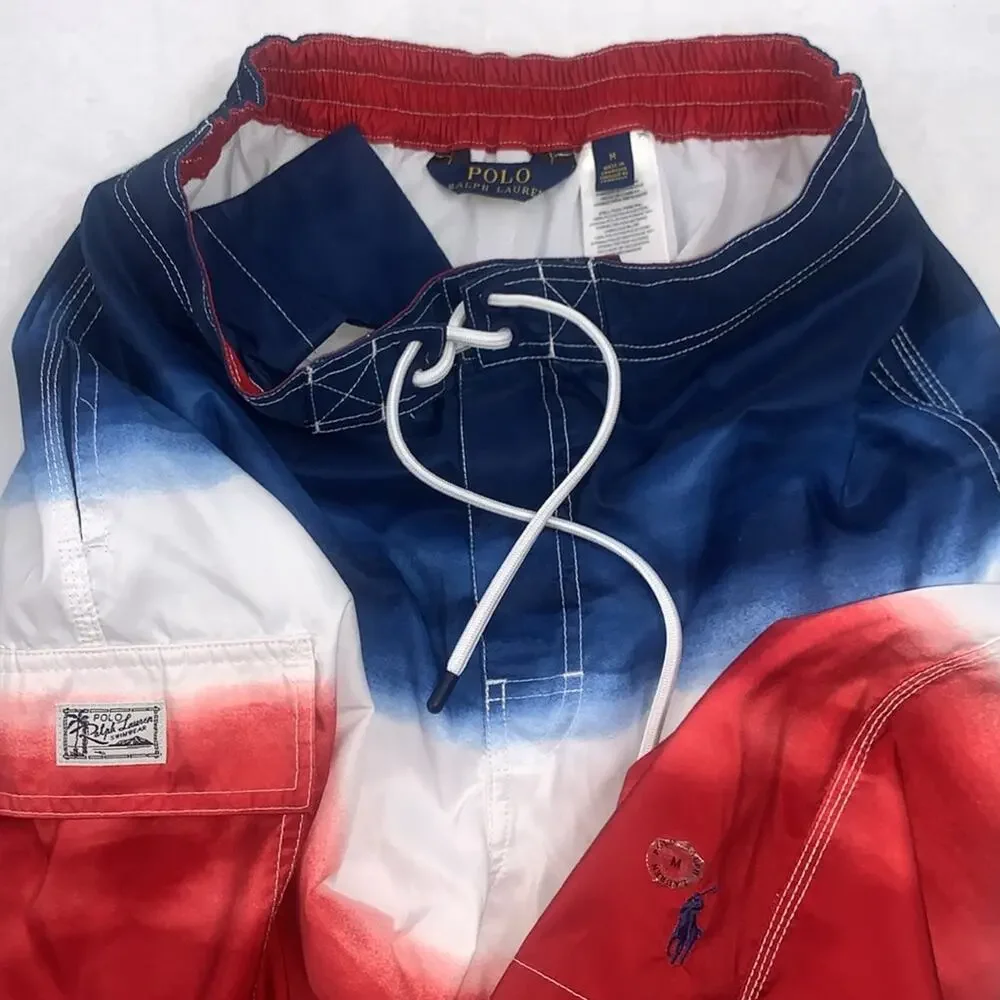 Board Shorts Swim Mesh Liner Red White Blue Polo‎ Ralph Lauren Men's Size Medium